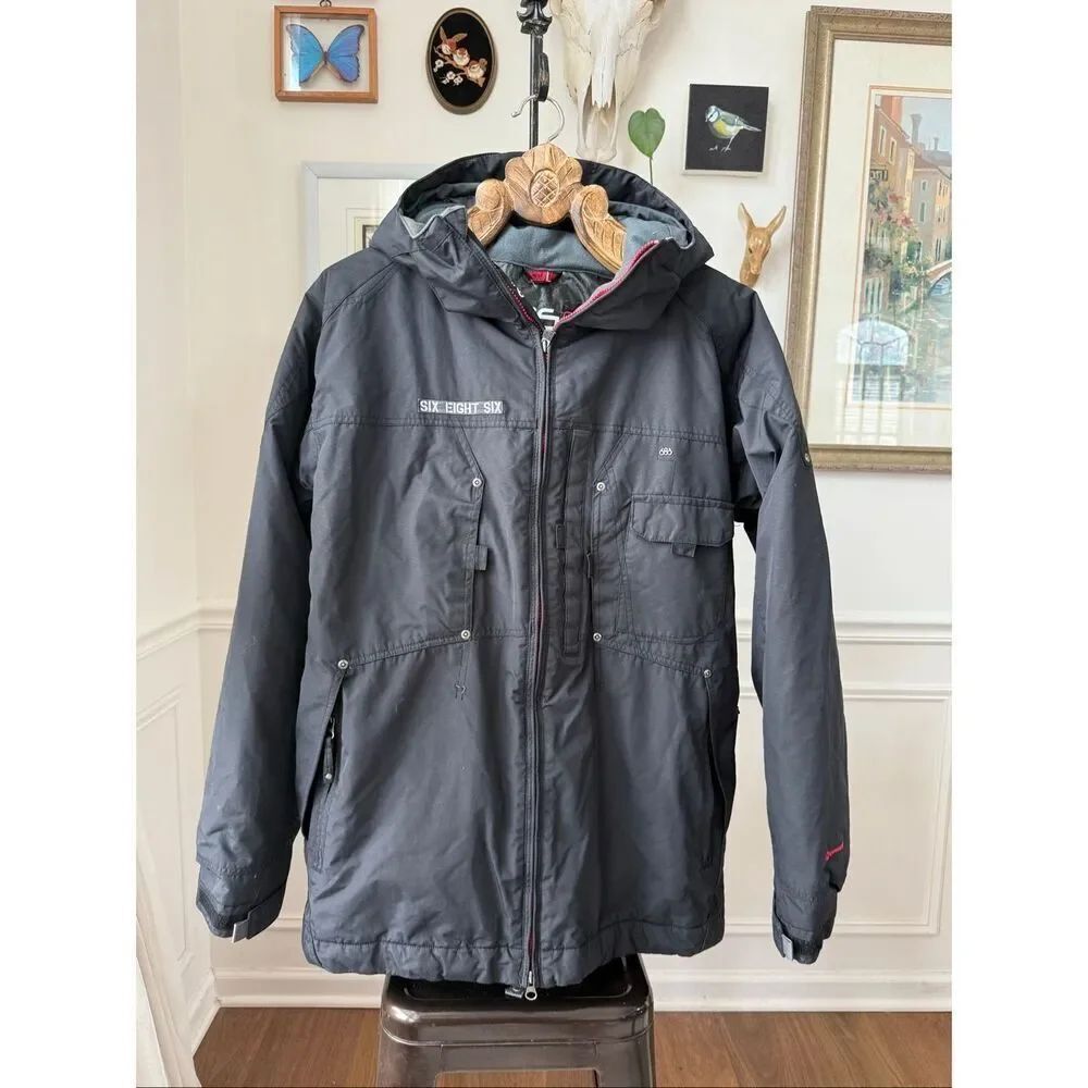 686 Mannual Jacket Men's Black Ski Snowboard Hooded Full Zip Coat L
